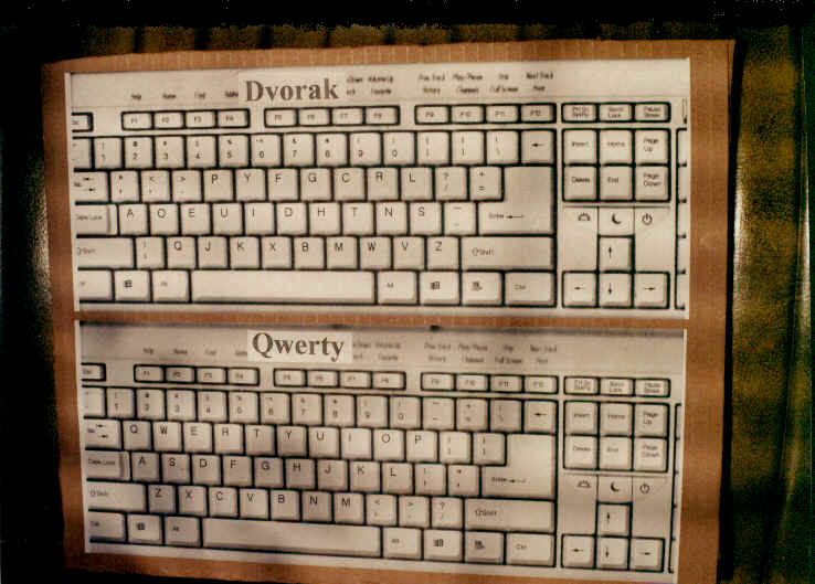 dvorak and qwerty keyboards copied and glued to board for test
